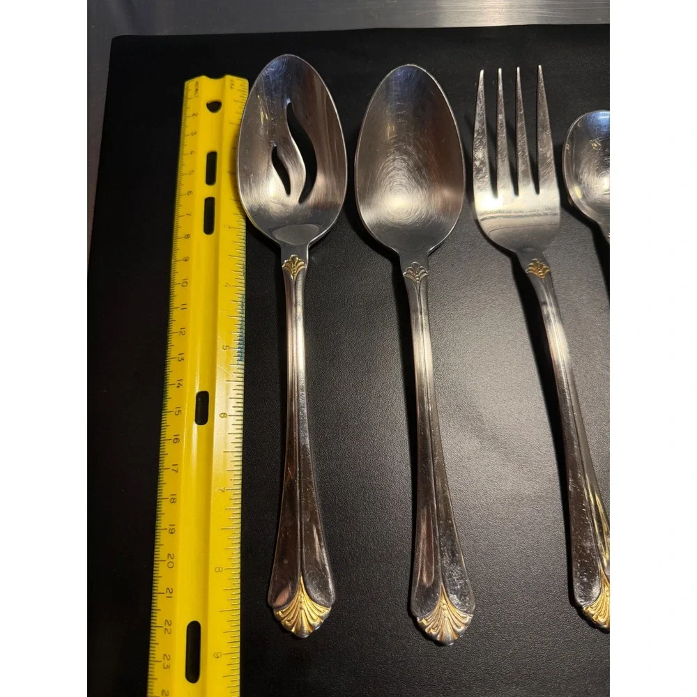 Towle Santa Barbara Gold Accent 18/8 Stainless Flatware Serving‎ Set 5 Piece